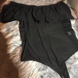 Off shoulder mesh side bodysuit